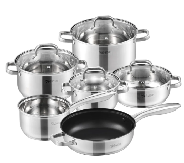Velaze 10 Piece Stainless Steel Non Stick Cookware Set