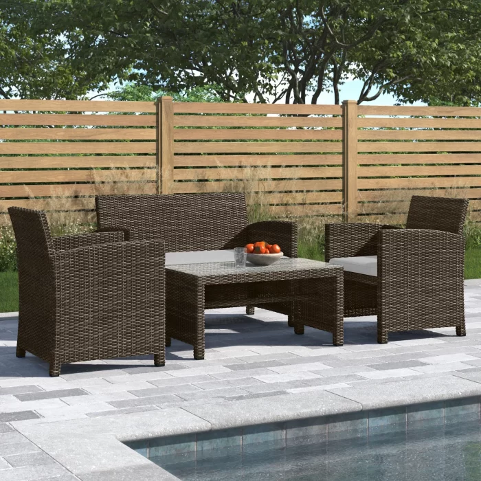 Resin Wicker 4 - Person Seating Group with Cushions