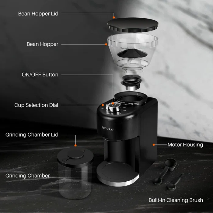 Conical Burr Coffee Grinder, Adjustable Burr Mill With 35 Grind Settings, Electric Coffee Bean Grinder For 2-12 Cups - Image 2
